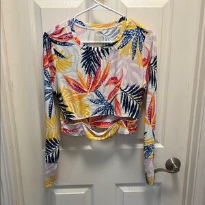 Tropical Long Sleeve Swim Crop Top